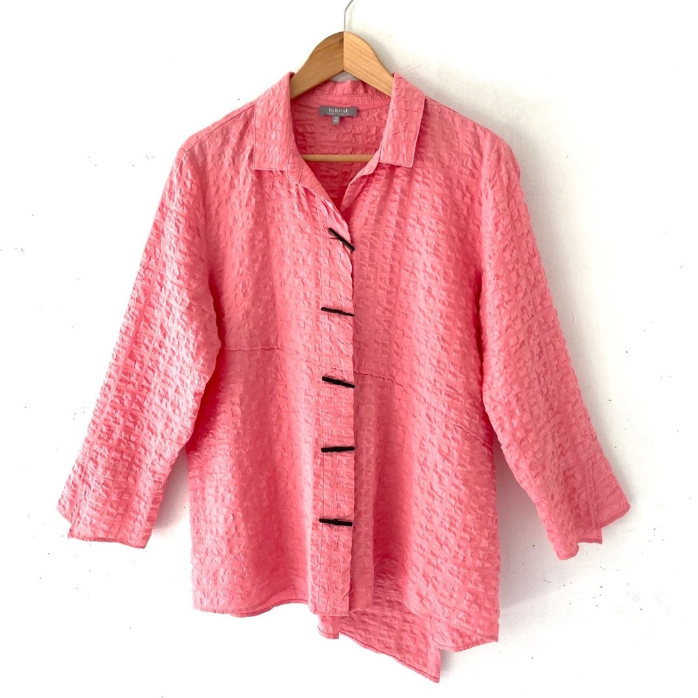 Habitat Pink Crinkle Blouse Top Shirt Asymmetrical 3/4 Sleeve Size M